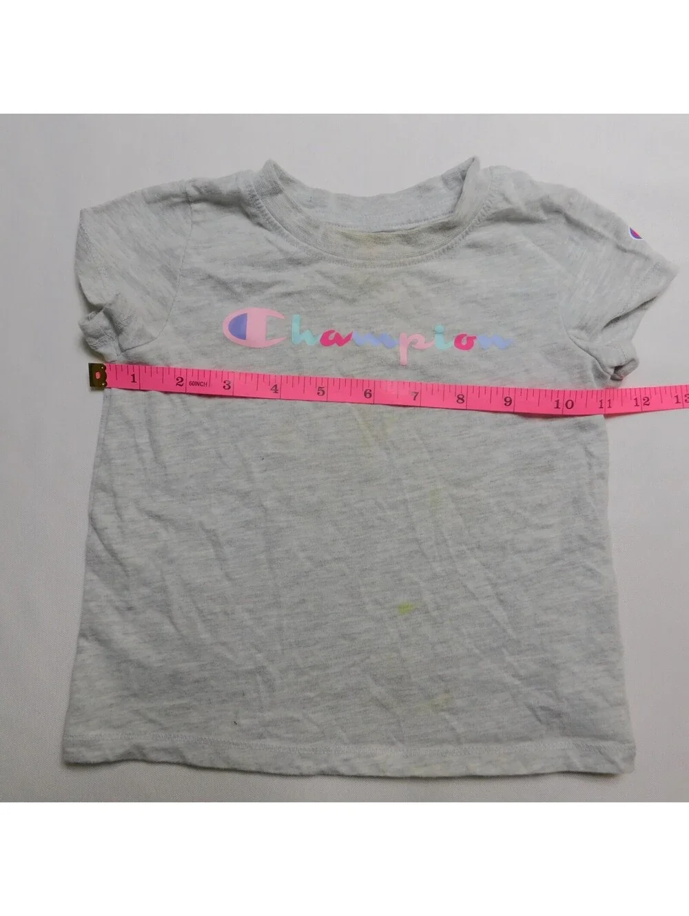 Champion Baby Girls 18M Gray Short Sleeve Shirt Pastel Rainbow Spellout Logo Tee